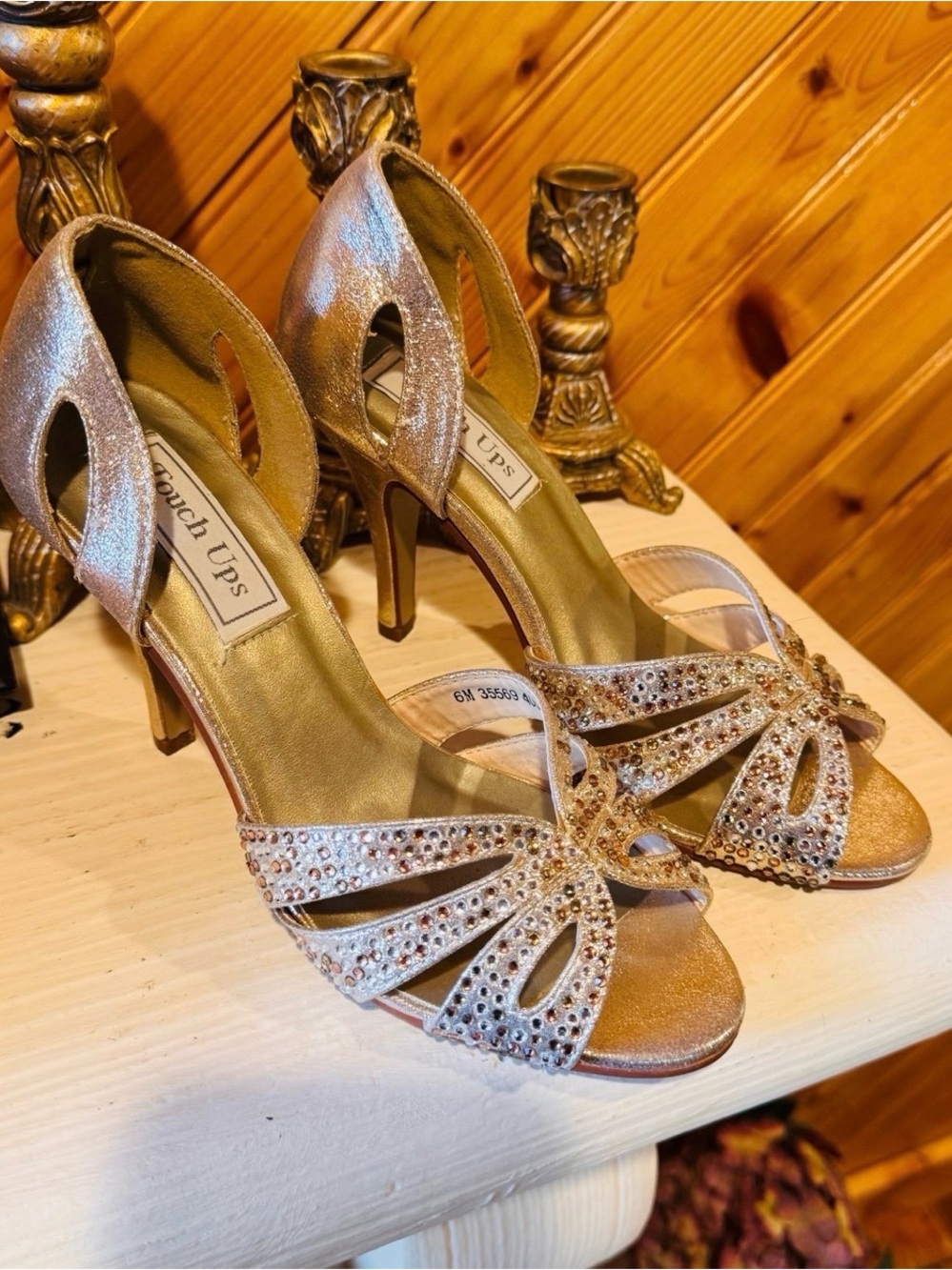 Touch Ups Gold Rhinestone Embellished Formal Heels Size 6